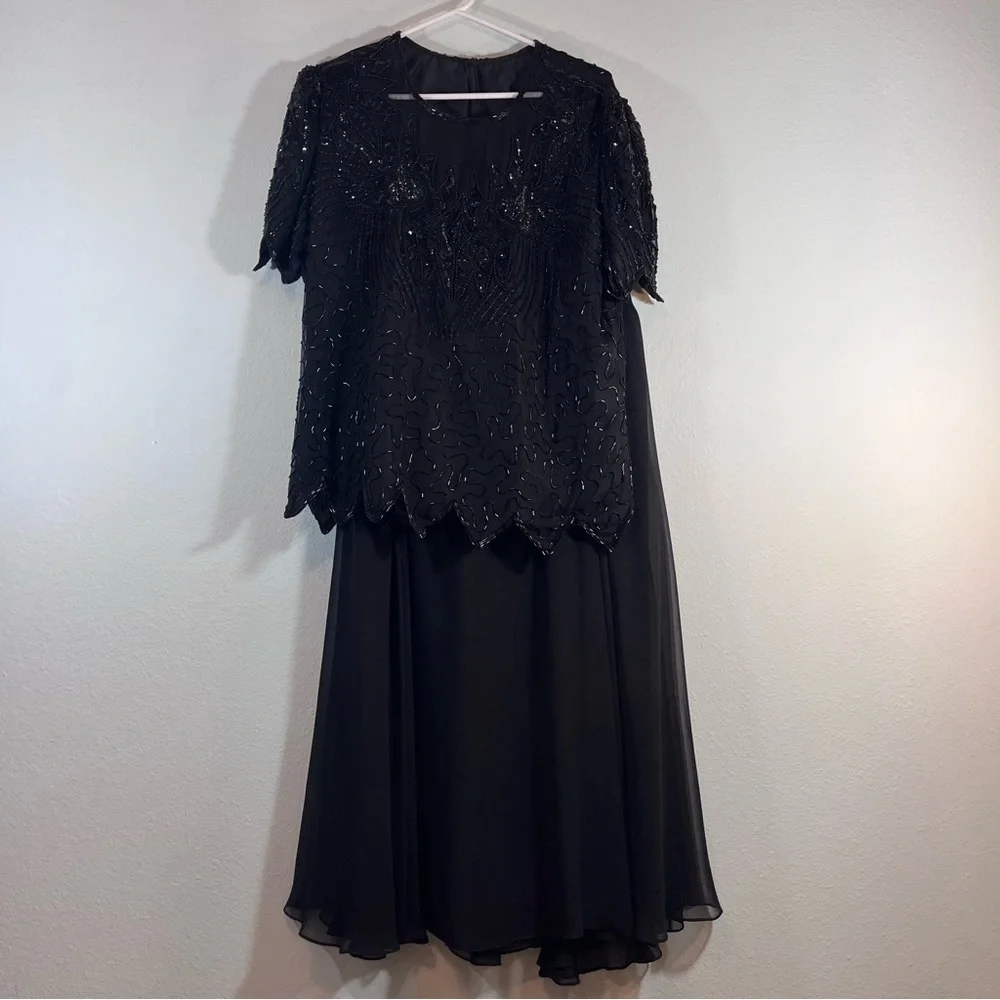 Petra Black Beaded Sequin 2pc Formal Gown Maxi Skirt set size 16 - Picture 2 of 16